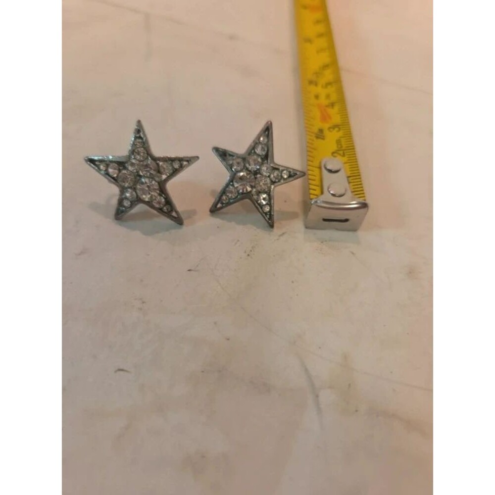 Vintage Silver Tone Rhinestone Star Stud Earrings Celestial Crystal Jewelry
